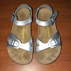 Birkenstocks. Silver. Size 34 (4.5).
